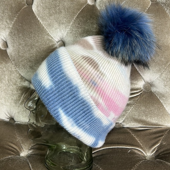 PNYC angora removable Pom Pom tie dye beanie - Picture 2 of 6
